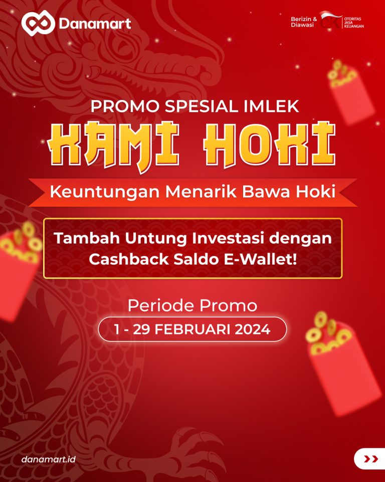 Gambar warna merah dengan elemen angpao, berisi informasi promo investasi dari Danamart